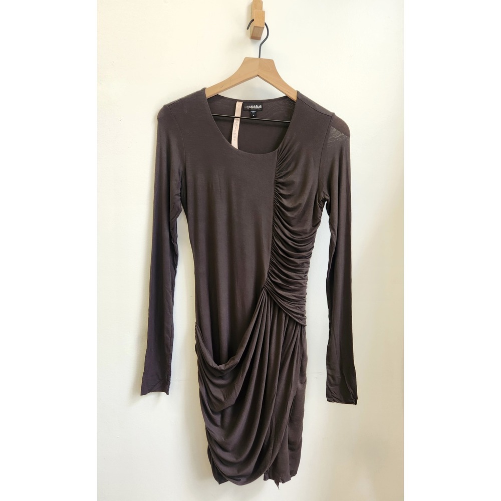 Bailey 44 Maternity Mini Wrap Dress Women Small Brown Ruched Long Sleeve Jersey